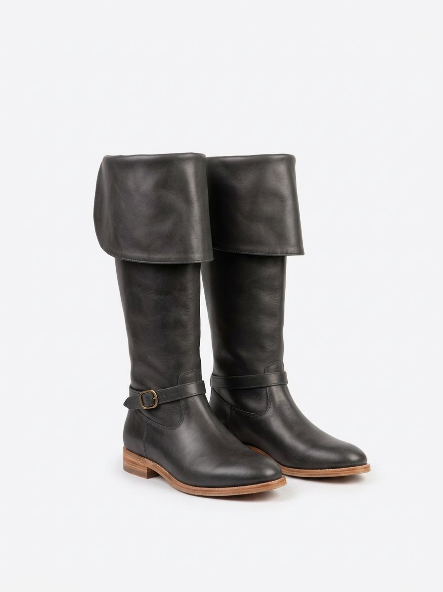 Brown Musketeer Boots with Bucket Cuff & Brass Ankle Strap - Image 7