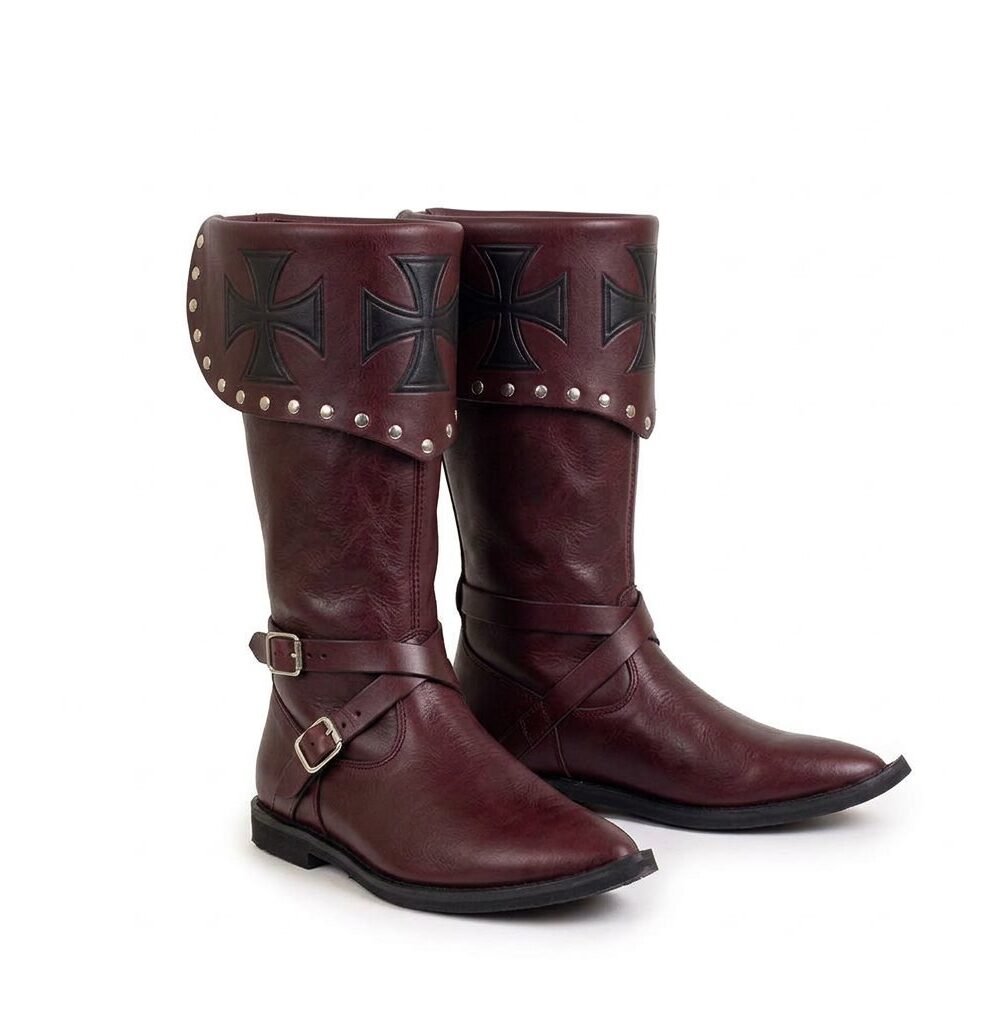 Black Knight Boots with Embossed Cross Cuff & Silver Studs - Image 8