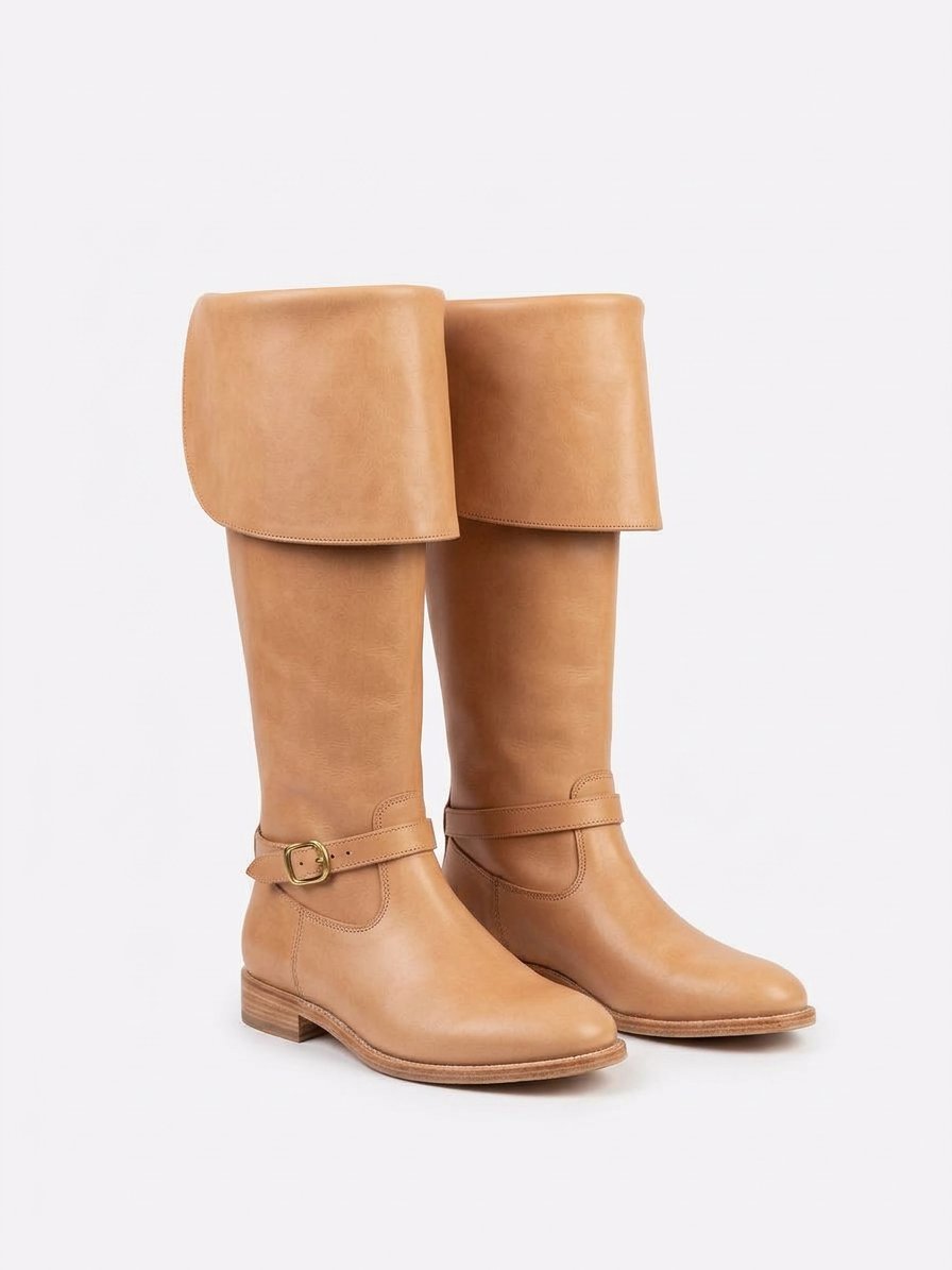 Brown Musketeer Boots with Bucket Cuff & Brass Ankle Strap - Image 8
