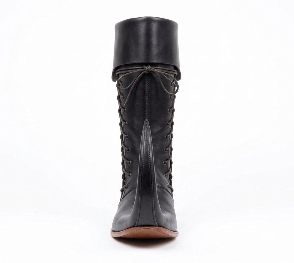 Black Laced Medieval Pointed Boots – Handmade Leather - Image 2