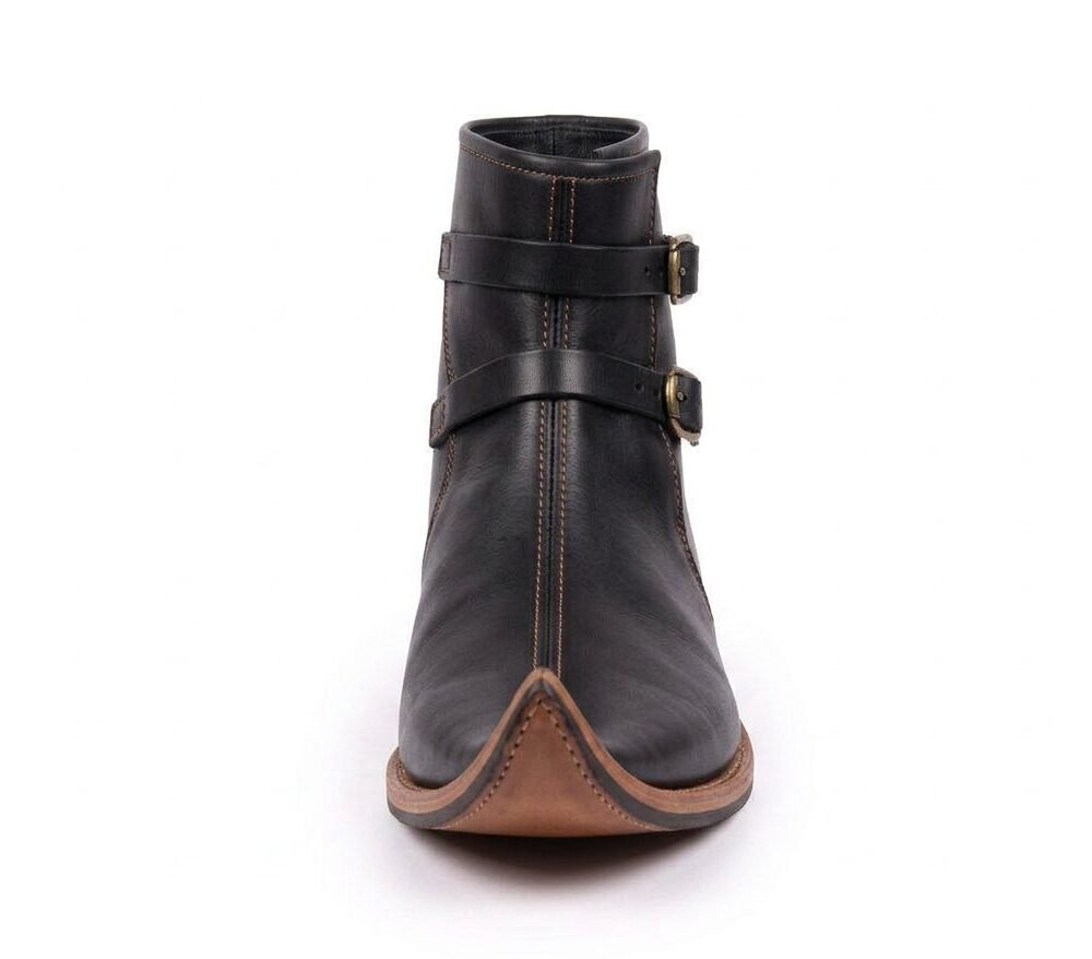 Black Buckled Medieval Pointed Boots – Handmade 13th Century Style Leather - Image 3