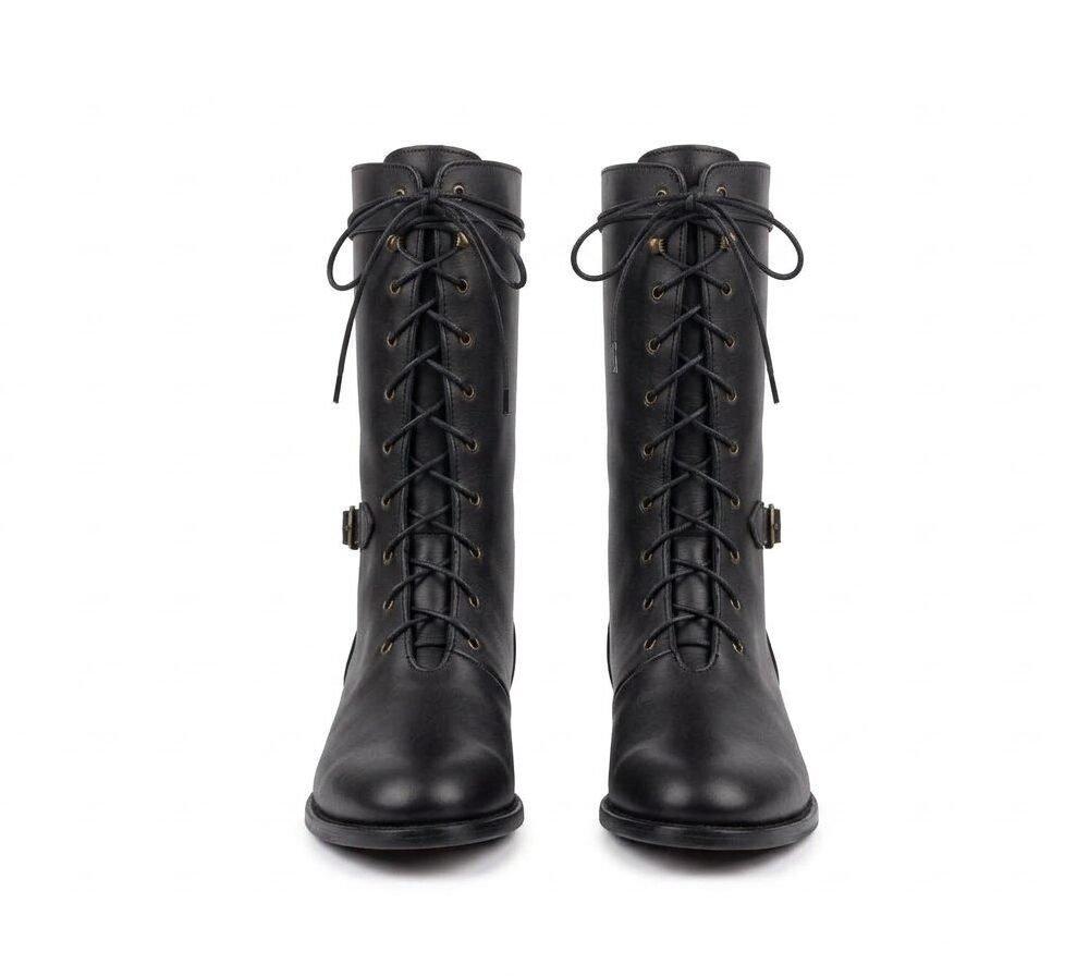 lack Medieval Riding Boots with Brass Eyelets & Ankle Buckle (Copy) - Image 3