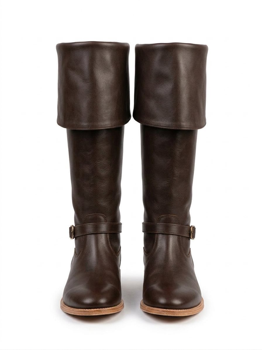 Brown Musketeer Boots with Bucket Cuff & Brass Ankle Strap - Image 4