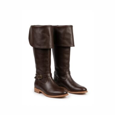 Black musketeer bucket boots with double buckle straps hero view –