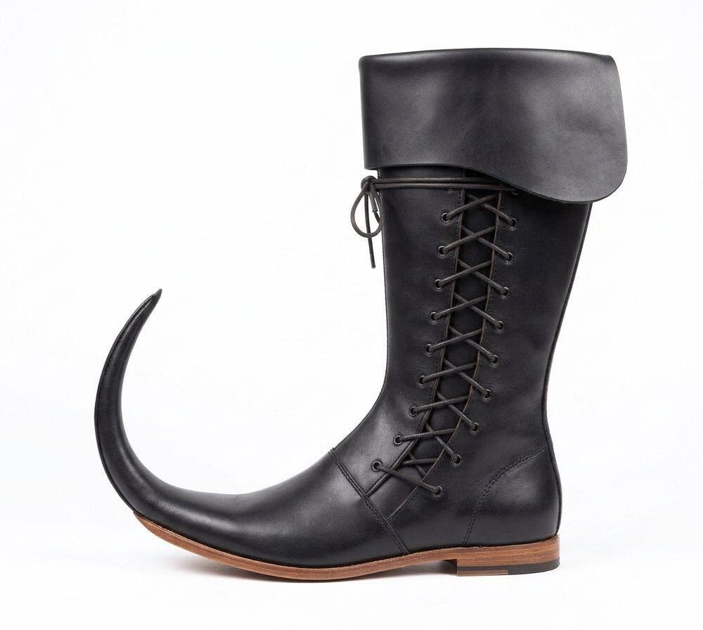 Black Laced Medieval Pointed Boots – Handmade Leather - Image 4