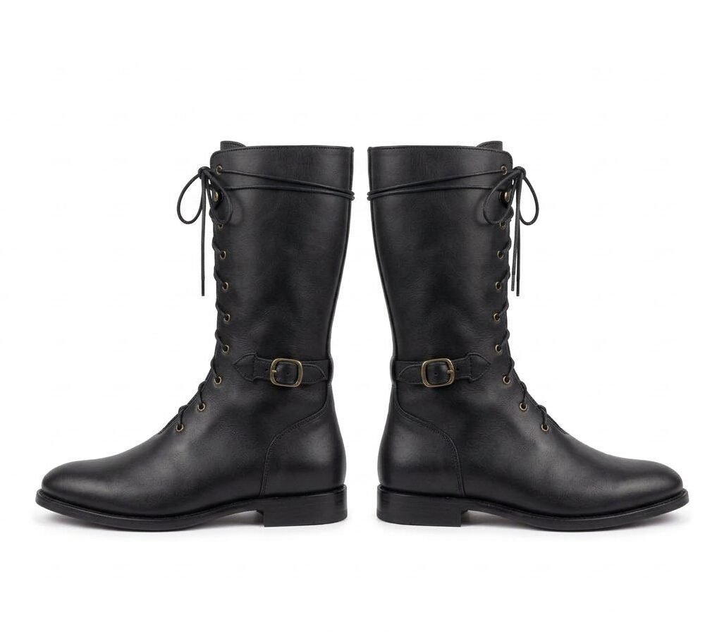 lack Medieval Riding Boots with Brass Eyelets & Ankle Buckle (Copy) - Image 4
