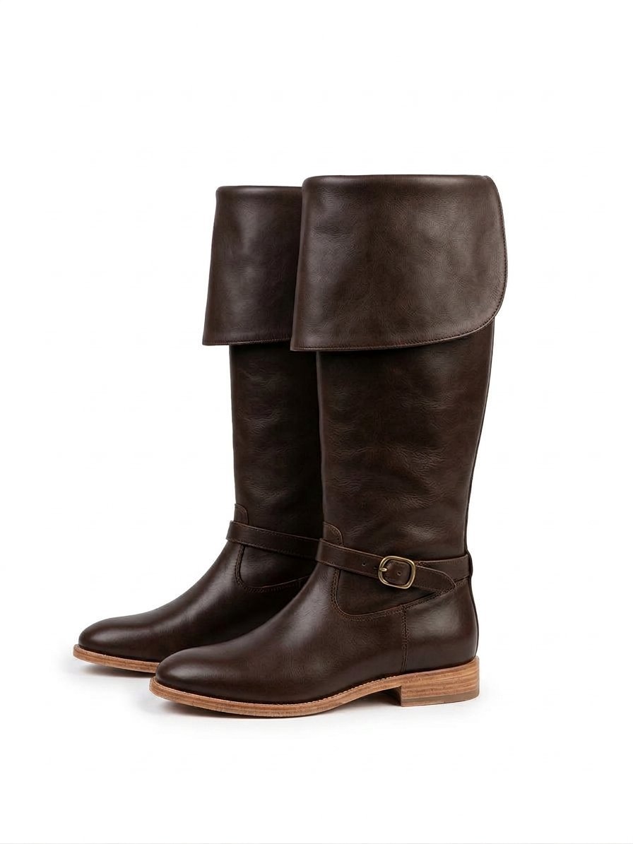 Brown Musketeer Boots with Bucket Cuff & Brass Ankle Strap - Image 3