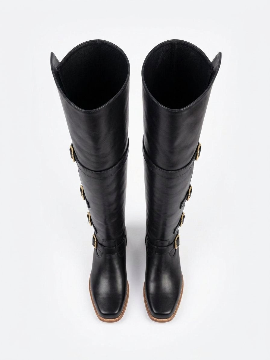 Black Cavalier Thigh-High Boots with Fold-Over Bucket Cuff - Image 5