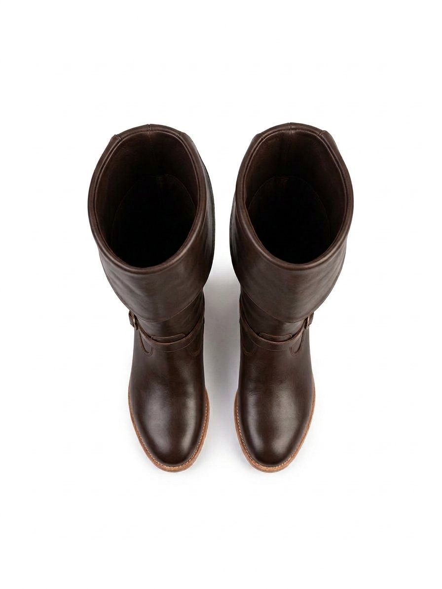 Brown Musketeer Boots with Bucket Cuff & Brass Ankle Strap - Image 5