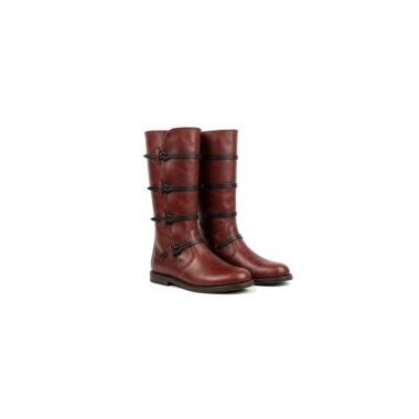 Red-brown viking strap boots pair