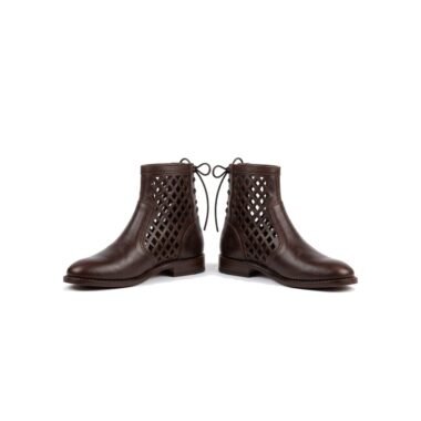 Dark Brown Women's Openwork Lattice Ankle Boot pair