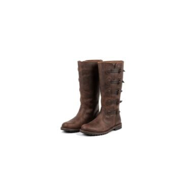 Brown Viking Tall Lace-Through Boot pair, hero product shot on white background
